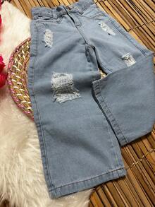 GIRLS PANTS CHILDREN'S WIND LAG JEANS DEFIADED GIRLS - Medium Wash - View 5