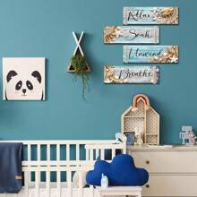 4-Pack Beach Bathroom Decor, Blue Wall Wood Shell Beach Decor, Bathroom Living Room Spa Home Supplies, Relax Soak Breathe Art Hangings