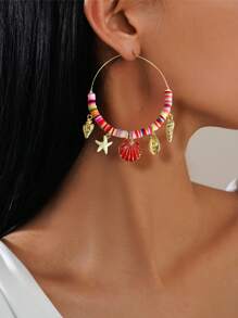 1 par de pendientes de aro bohemios con flores 3D incrustadas de colores, pendientes a juego para el casual verano o vacaciones de la mujer, colores de flores surtidos aleatoriamente