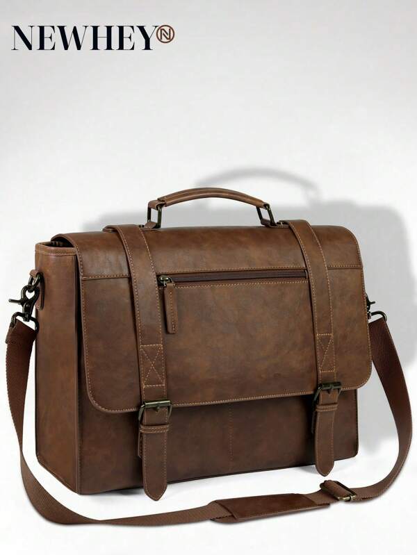 NEWHEY Messenger Bag Men Laptop Bag 15.6 Inch Vintage Retro PU Leather Briefcase Satchel Laptop Bags For Men Computer Bag