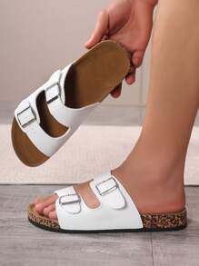 Cute Buckle Soft Cork Sole Slippers, Unisex Beach Sandals, Wide And Plus Size Outdoor Shoes