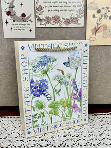 1pc Vintage Luxury Floral White Cowhide Embossed Gift Bag, Birthday Gift Wrapping Paper Bag, High-Quality Gift Packaging Tote - Multicolor - View 8