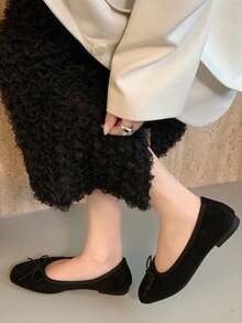 2025 Autumn Women's Simple Black Elegant Commuting Flats, New Bowknot Decor Mule Ballet Flats - Black - View 6
