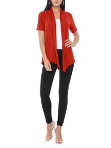 Casual Solid Short Sleeve Open Front Draped Cardigan For Office & Everyday Wear - 鏽 - 查看 4