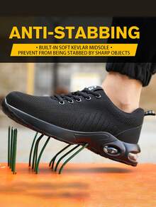 Black Breathable Men's Steel Toe Cap Boots, Anti Smashing And Anti Slip Lightweight Industrial Work Shoes Eva Sole Forging Workshop Manufacturing Women's Protective Shoes For Daily Use And Construction Operations, Shock Resistant Men's Work Trainer Warehouse Gardening Commuting Leisure Shoes, Outdoor Exploration Hiking Sports Hiking Shoes - Black - View 3