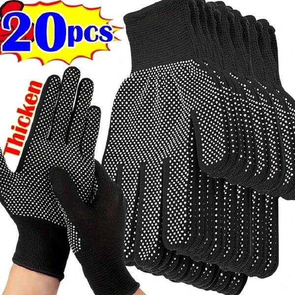 10/20pcs Unisex Anti-Slip Polyester Knitted Gloves | Breathable & Durable, Suitable For Cycling, Driving, Barbecuing | Machine Washable | Black Texture Grip Design | Outdoor Activities & Biking, Nylon Viscose Gloves Anti-Slip Durable Gardening Driving Labor Protection Thin Viscose Gloves