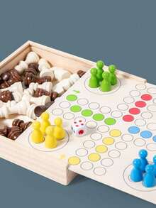 儿童趣味棋盘游戏木制飞行棋二合一智力游戏玩具亲子互动游戏思维训练棋盘游戏 - 彩色 - 查看 3