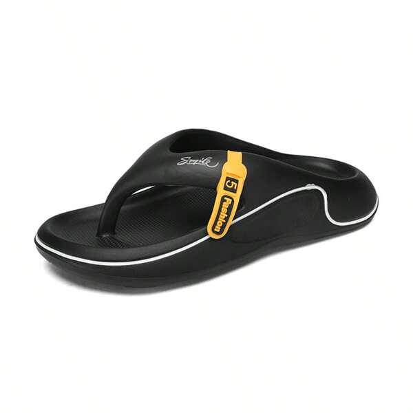 Men's Letter Pattern Black Flip Flops