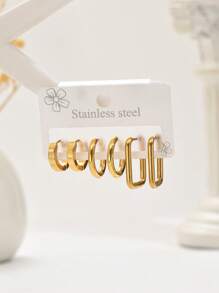 Set de 6 piezas Pendientes de aro elegantes de circonita, de acero inoxidable, adecuados para uso diario