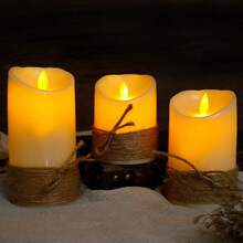 3 chiếc/1 chiếc Đèn nến đầu xoay bằng dây thừng thủ công, Đèn ngủ trang trí nến LED chạy bằng pin, Thích hợp cho đám cưới, tiệc ngày lễ, Lễ tạ ơn, Ngày lễ tình nhân, Giáng sinh, Trang trí nhà cửa, Sử dụng trong nhà và ngoài trời (Không bao gồm pin) - nhiều màu - Xem 2