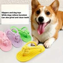 1 Pet Dog Polyester Rope Slipper Toys, With Knot Design For Grinding Teeth, Cleaning, And Training Functions, Simulating The Shape Of Real Slippers, Providing Long-Lasting Chewing And Entertainment Experience For Dogs And Cats (Random Color)