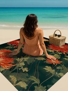 1pc Waterproof Sandproof Beach Blanket With Ocean Creature Design, Lightweight & Durable For Beach, Vacation, Outdoor Camping And Picnics