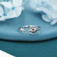 خاتم قابل للتعديل بشكل سلحفاة ونجمة البحر ، مجوهرات تصميم المحيط ، مناسب للعطلات (بدون علبة)