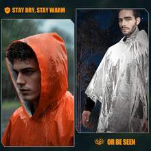 2 Packs Emergency Ponchos With Thickened Mylar Blanket Lining, Windproof, Waterproof, And Thermal Orange Survival Ponchos - Perfect For Outdoor Rescue, Family Camping Gear, Car Emergency Kits - Multicolor - View 5
