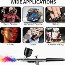 带压缩机的喷枪套件 - 数字显示、3 速调节、可充电 900mAh 锂电池、USB 充电、无线喷枪机，适用于美甲、化妆、绘画、蛋糕装饰 - 彩色 - 查看 7