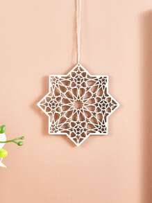 1pc Creative Wooden Hollow Hexagon, Octagon, Moon Shape Decor Hanging Ornaments, Modern Wooden Mirror Design Cozy Interior Wall Decor Hanging Accessories, Suitable For Holiday Party Decorations, Home Decor Gifts