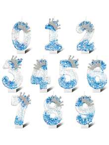 Ombre Blue Crystal Crown Numbered 0-9 Birthday Princess Theme Party Cake Decorative Candles - Blue - View 5