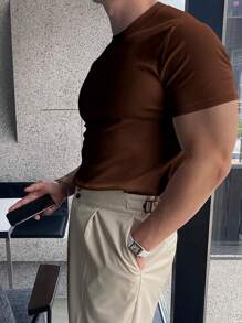 Men's Solid Color Short Sleeve Pullover Knitted Top, Casual For Spring & Summer