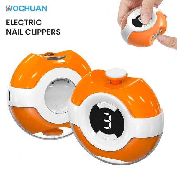 Cortador de unhas elétrico: aparador automático de 3 velocidades com aparar e polir, LCD, luz embutida, armazenamento, carregamento USB - seguro para todas as idades, ideal para casa e viagens (laranja, branco)