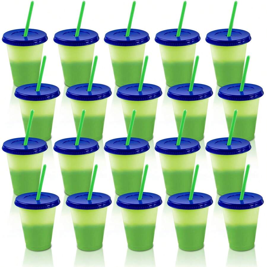500ml Plastic Magic Cups With Lid And Straw, 20 Pcs