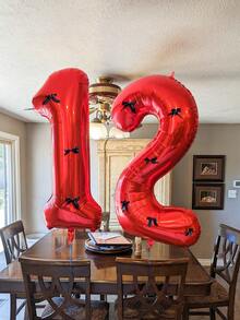 1pc 40-Inch Red Number Balloon With 10pcs Ribbon Bows, Large Helium-Filled Red Polyester Foil Digit Balloon For Birthday, Party, Graduation, Anniversary, Photo Shooting