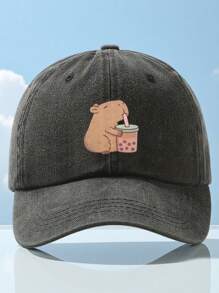 1pc Capybara Drinking Boba Tea Baseball Cap - Adorable Brown Design, Lightweight Polyester, Casual Style, Perfect Gift For Family & Friends, Gift Cap | Unique Graphic Cap | Lightweight Hat