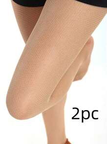 Para rajstop z siateczki do tańca latynoskiego w kolorze karmelowym z kroczem, skarpetki do tańca odporne na zużycie, siateczka w kształcie ryby