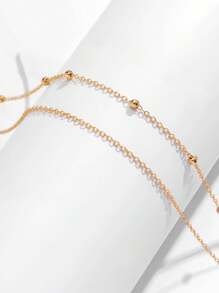 2 pièces Chaîne de taille double couche en faux perles à la mode pour femmes, convient pour l'été, chaîne de corps pour la plage, l'école