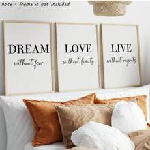 3pcs Dream, Love, Live Quotes Prints, Modern Style Wood Framed/Unframed Wall Art Posters, Home Decor Wall Art, Inspirational Artwork For Bedroom, Living Room, Home Decoration