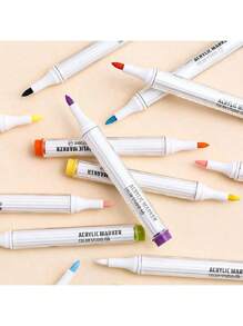 Languo 9 Color Acrylic Paint Marker,Flexible Head,Brightly Colored For Stackable Colors,Doodle Drawing,Handwriting,Learning Markers Art Supplies Stationery Back To School