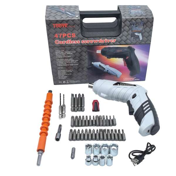 Electric Cordless Screwdriver Set, With A Built-In Rechargeable Battery, Free From Power Constraints, And Equipped With A Tool Box For Easy Carrying And Use When Going Out. The Handle Is Wrapped In Rubber For A More Comfortable Grip