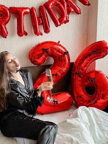 1pc 40-Inch Red Number Balloon With 10pcs Ribbon Bows, Large Helium-Filled Red Polyester Foil Digit Balloon For Birthday, Party, Graduation, Anniversary, Photo Shooting