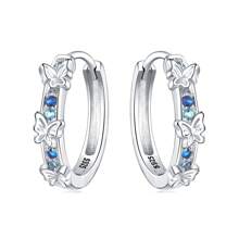 Orstarry 1 par de brincos de argola hipoalergênicos em prata S925, brincos azuis com borboletas esvoaçantes, elemento inseto, estilo elegante, simples e generoso, presente de aniversário feminino, lembrança