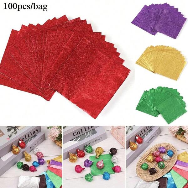 100 pièces de papier d'emballage en feuille d'aluminium dorée pour bonbons, chocolats, biscuits. Papier d'emballage en métal pour DIY, gaufrage, artisanat et cadeaux