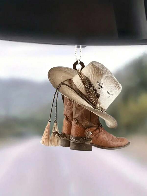 1pc Khaki Personalized Denim Hat & Car Interior Hanging Decor, Acrylic Flat Wall Hanging Accessory