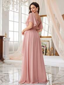 SUPGIR Chiffon Sweetheart Collar Frill Trim Ruched Waist Beaded Embroidery Flounce Design Dress Bridesmaid Dress