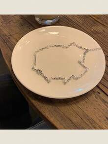 Pearl Zirconia Clavicle Chain Unique Minimalist Necklace, Stylish Elegant Versatile Daily Wear Jewelry For Women - Silver - View 5