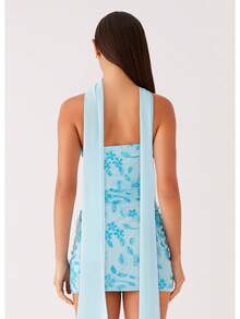 Womens Sequin Beaded Mini Dress With Scarf Y2k Strapless Sparkle Short Dresses Summer Club Party Glitter Dress - Màu xanh lam - Xem 3