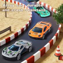 1set Transforming Car Track Playset - Includes Large Car Carrying Case + 6pcs Alloy Diecast Cars - Perfect Gift For Birthday, Christmas, Halloween - Children Toy,Back To School