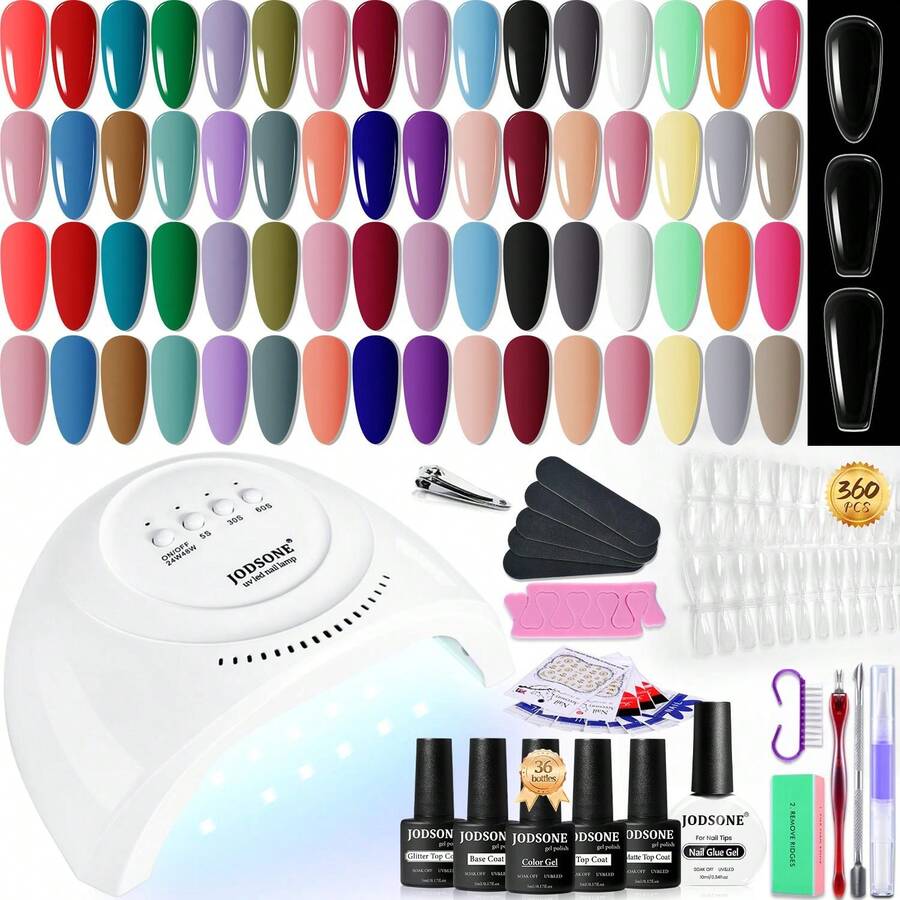 JODSONE 32 Color Gel Nail Polish Kit With U V Light With Base Coat Glossy Matte Glitter Top Coat 3 Kind Of False Nail Tips With Glue - Black - View 1