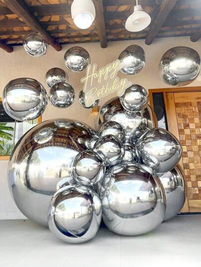 1/5pcs 10"/18"/22"/32" Silver 4D Effect Foil Balloon, Holographic Round Foil Balloon, Floating, Helium-Filled, Suitable For Birthday Party, Bachelorette Party, Engagement, Anniversary, Wedding, Graduation, Mother's Day Decoration