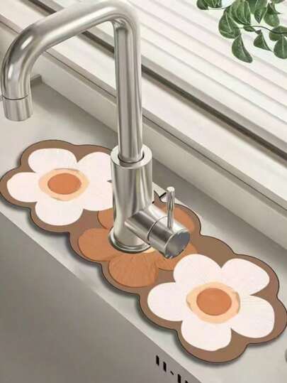 1 Pieza Felpudo de secado rápido de 38*13cm, alfombra de encimera para cocina y baño, alfombra absorbente de tierra de diatomeas para grifos de cocina, antideslizante, limpiable, impermeable y a prueba de moho, felpudo suave de secado rápido para lavabos, apto para cocina, baño, playas de verano, campamento, decoración de habitaciones, artículos de cocina, deshumidificador para el hogar