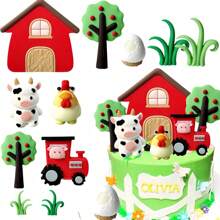 11 pièces Décorations de gâteau sur le thème des animaux de ferme pour une fête d'anniversaire, convenant à la décoration de fête sur le thème des animaux de ferme, décoration de gâteau sur le thème des animaux de ferme, mouton, vache, cochon. Comprend des décorations pour cupcakes, gâteaux, glaces, fruits, desserts, fromages et tout autre aliment que vous souhaitez décorer