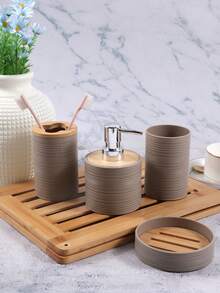 1/4/8件套竹制浴室用品卫生间洗漱浴室收纳架牙刷架套装漱口杯梳妆台浴室 - 彩色 - 查看 13