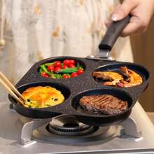 1pc Stainless Steel Frying Pan With 4 Cup Egg Cooker, Non-Stick Coated Multi-Function Breakfast Skillet, Suitable For Eggs, Pancakes, Crepes, Compatible With Gas & Induction Stove