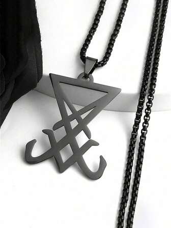 Sigil  Of Satan Stainless Steel Statement Necklace  Seal Of  LaVey Hidden Devil Long Necklace