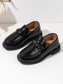 Kids' Leather Shoes, Shiny Black&White School Uniform Shoes, Thick Sole Flower Girl & Boy Formal Dress Shoes, British Style Children Shoes