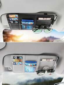 1pc Multifunctional Car Sun Visor Organizer Bag With Zipper, Storage Pouch For Sunglasses, Cards, License Fits All Cars, Pickups, Trucks