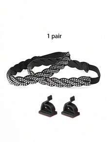 1 Pair Of Elastic Black Weaved High Heel Shoe Straps With Rhinestones, Non-Slip, Anti-Drop Shoe Straps For Heels - Black - View 6