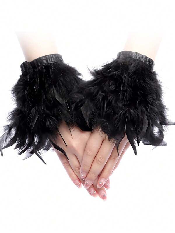 1 pieza Pulseras de plumas, pulsera abatible de plumas, anillo de presión de plumas, decoración de muñeca para mujeres